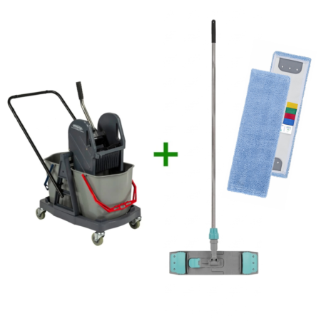 Cărucior curățenie 2 găleți de 17 L + Mop profesional TTS Wet System 40 cm