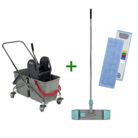 Cărucior curățenie 2 găleți de 27 L + Mop profesional TTS Wet System 40 cm