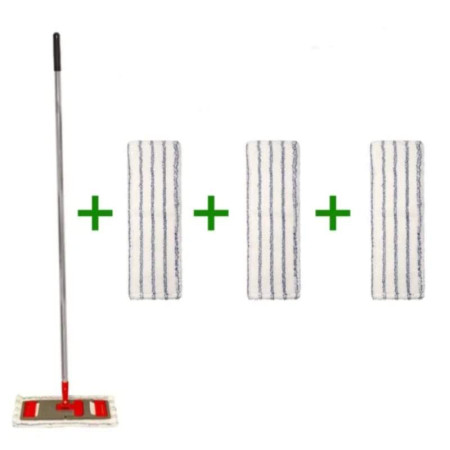 Mop profesional plat cu buzunare și clapete cu 3 rezerve de mop Mop profesional plat cu buzunare și clapete cu 3 rezerve de mop