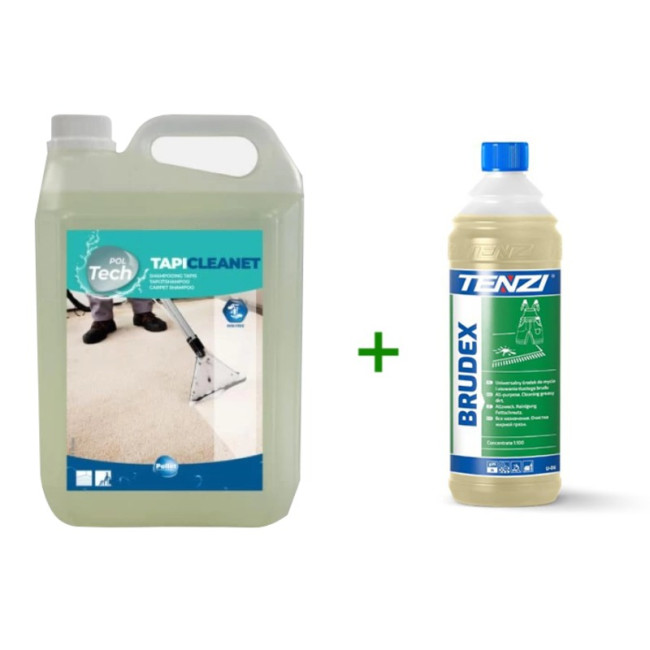 Pachet detergent covoare Tapicleanet 5 L și Detergent pete textile Brudex 1L