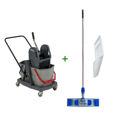 Cărucior curățenie 2 găleți de 17 L +  mop plat 40 cm