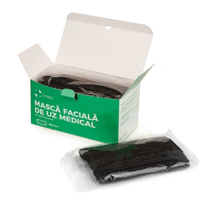 Mască de protecție medicală de unică folosință tip II R Synek Negre set 50 buc. Mască de protecție medicală de unică folosință tip II R