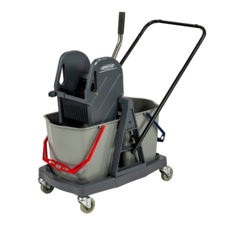 Cărucior curățenie 2 găleți de 17 L + Mop profesional plat cu buzunare și clapete 40 cm Cărucior curățenie 2 găleți de 17 L + Mop profesional plat cu buzunare și clapete 40 cm