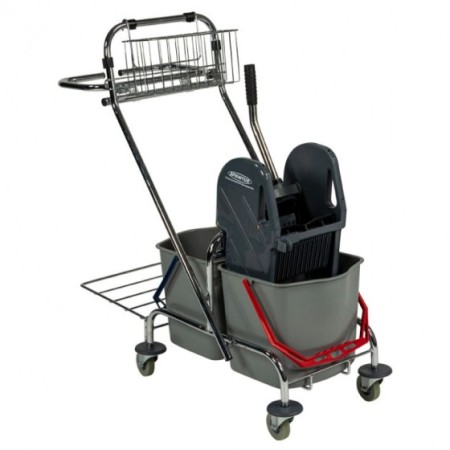 Cărucior curățenie cadru metalic + Mop profesional plat cu buzunare și clapete 40 cm Cărucior curățenie cadru metalic + Mop profesional plat cu buzunare și clapete 40 cm