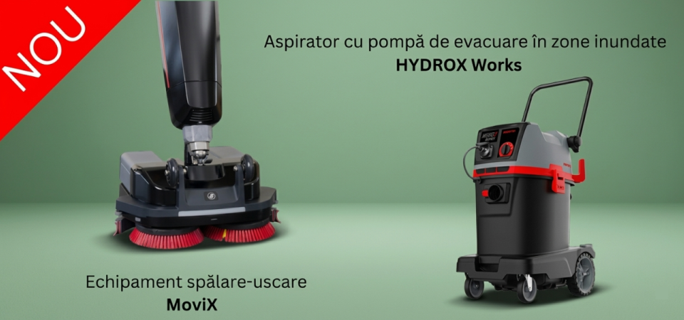 Echipament spalare-uscare Sprintus MoviX si aspirator cu pompa de evacuare in zone inundate Sprintus HYDROX Works